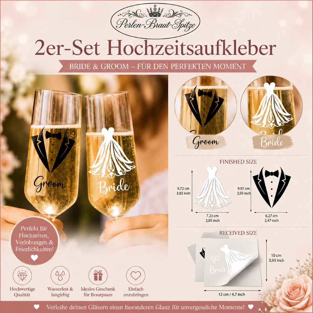 2er set bride groom glasaufkleber hochzeit sektgläser champagner brautpaar #46 2er set bride groom glasaufkleber hochzeit sektgläser champagner brautpaar #46 Perlen-Braut-Spitze