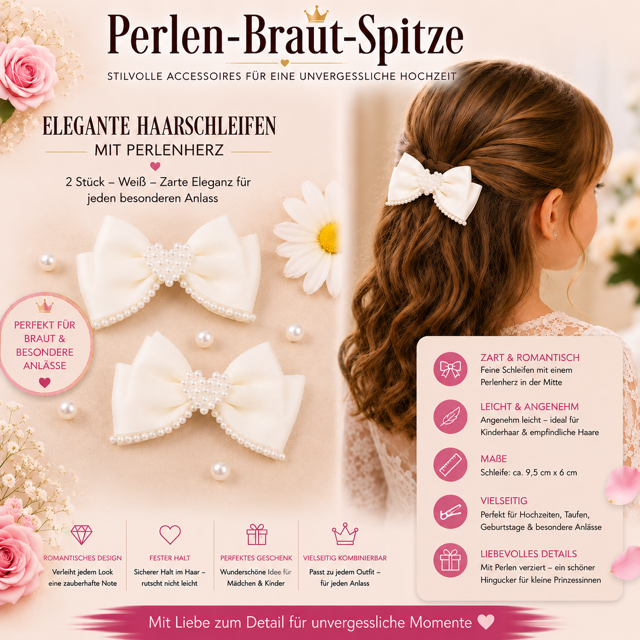 2er set schleifen haarspangen weiß mit perlen als herz haarklemme haarclip #59 2er set schleifen haarspangen weiß mit perlen als herz haarklemme haarclip #59