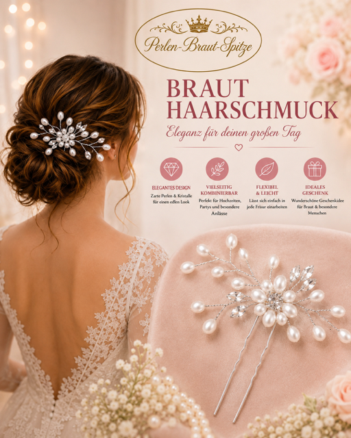 Haarnadel Hochzeit Silber mit Perlen | Perlen-Braut-Spitze Silberne Braut Haarnadel mit Perlen für Hochzeit – Perlen-Braut-Spitze