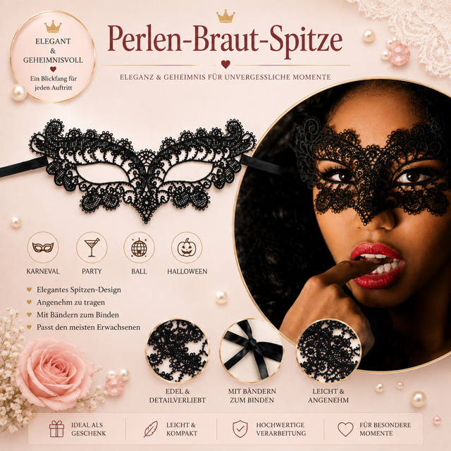 Maske Spitze Schwarz Maskenball | Perlen-Braut-Spitze Maske aus schwarzer Spitze für Maskenball und Karneval – Perlen-Braut-Spitze