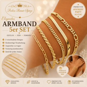 5er set damen armbaender gold elegante schmuckarmbaender perlen braut spitze 98