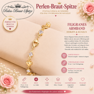 Filigranes Armband Gold mit Herzen und Kristallsteinen – Perlen-Braut-Spitze