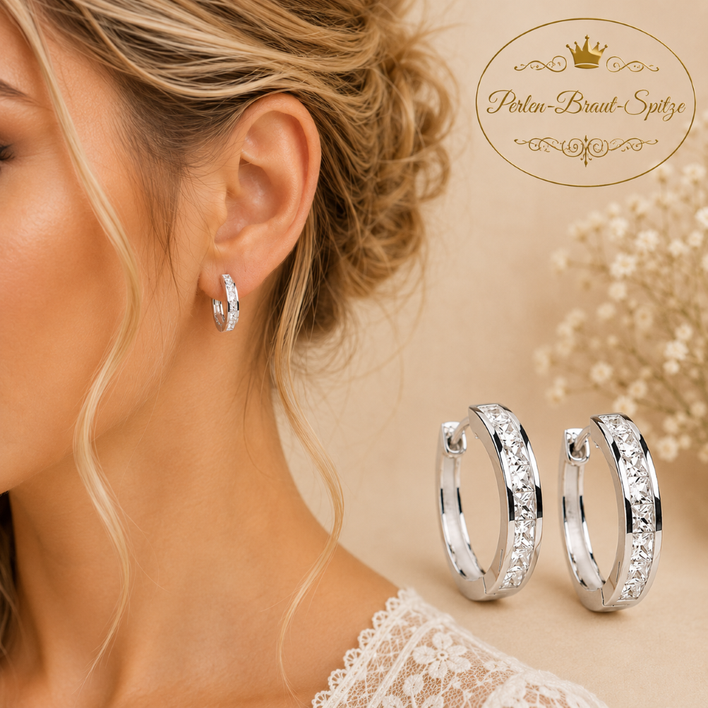 Creolen Damen Silber mit Schmucksteinen – Perlen-Braut-Spitze Creolen Damen Silber mit Schmucksteinen getragen – Perlen-Braut-Spitze
