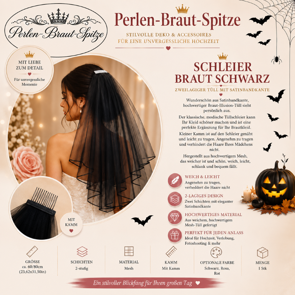 schwarzer brautschleier 2 lagig kamm gothic hochzeit halloween perlen braut spitze 02 schwarzer brautschleier 2 lagig kamm gothic hochzeit halloween perlen braut spitze 02