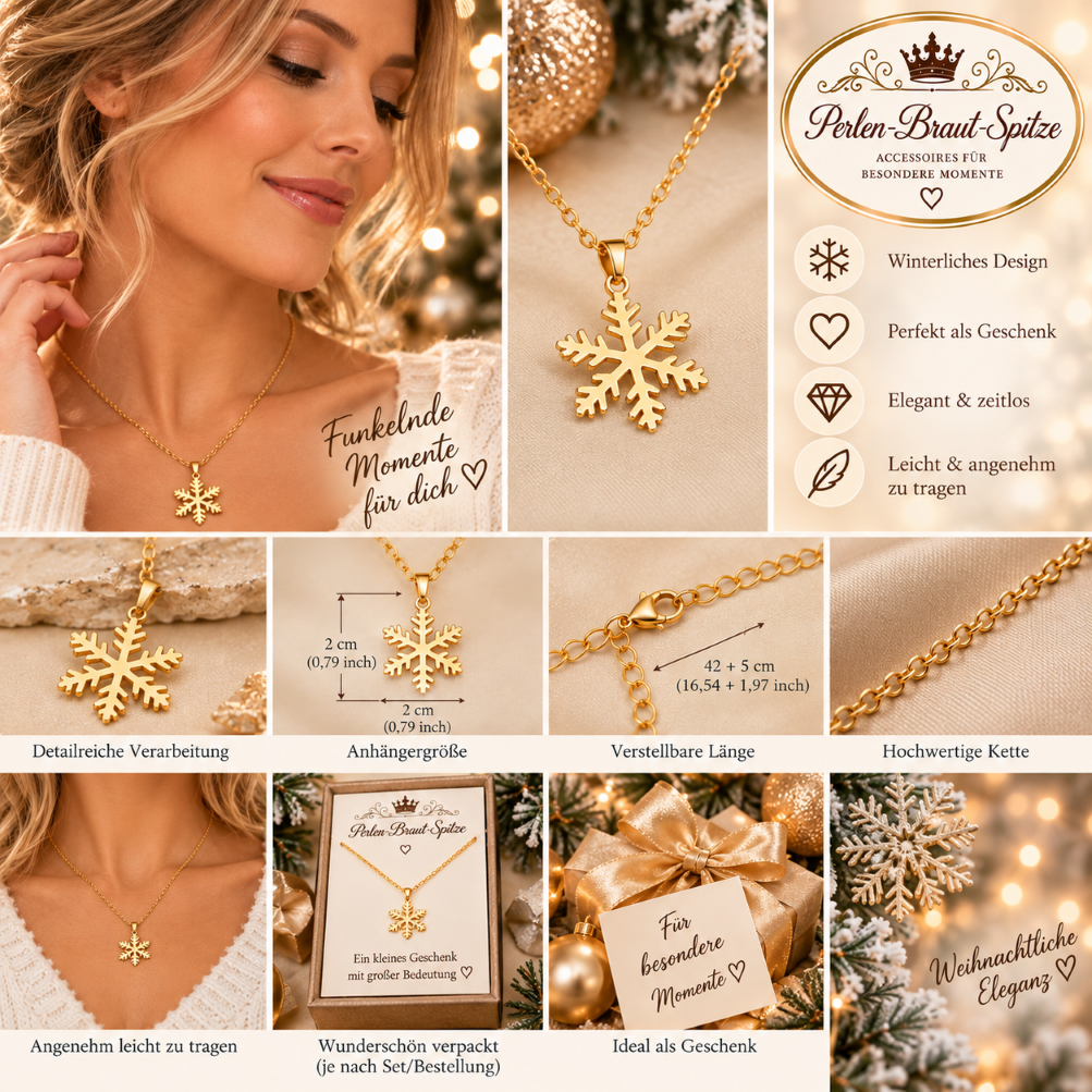 Goldene Schneeflocken Halskette – Details Goldene Schneeflocken Halskette mit Anhänger und verstellbarer Kette