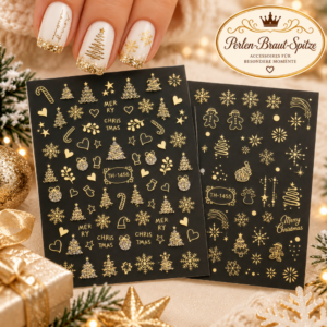 Goldene Weihnachts-Nagelsticker 2 Bögen mit festlichen Motiven