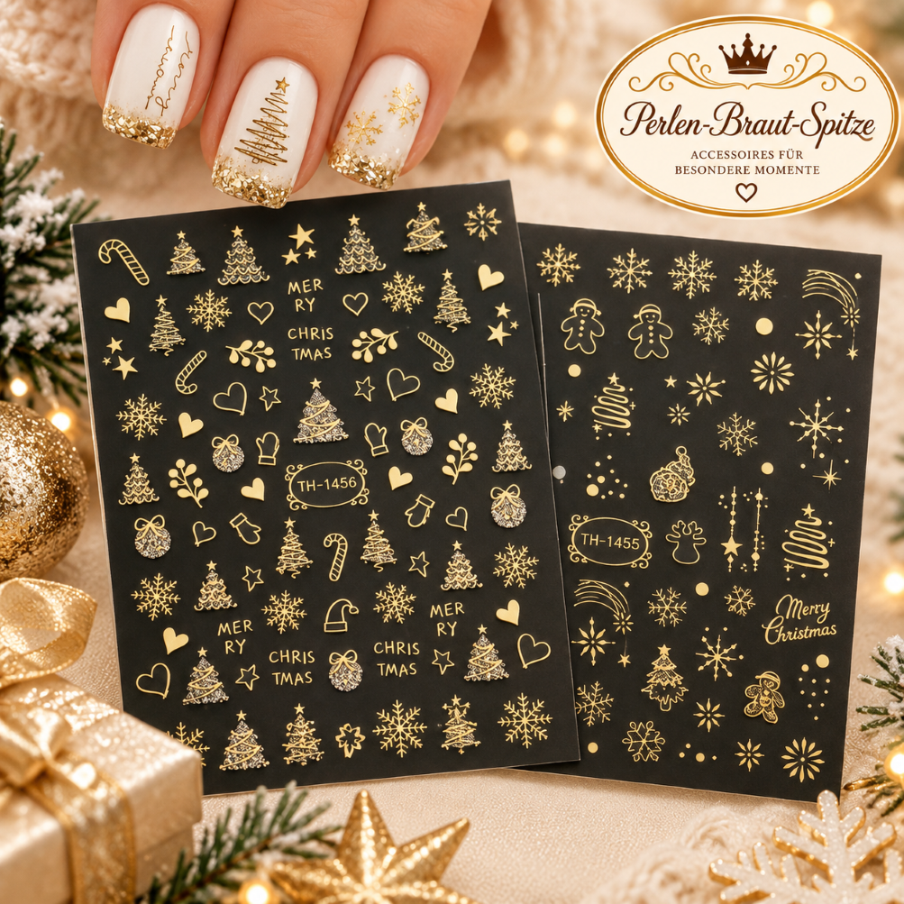 Goldene Weihnachts-Nagelsticker – 2 Bögen Goldene Weihnachts-Nagelsticker 2 Bögen mit festlichen Motiven