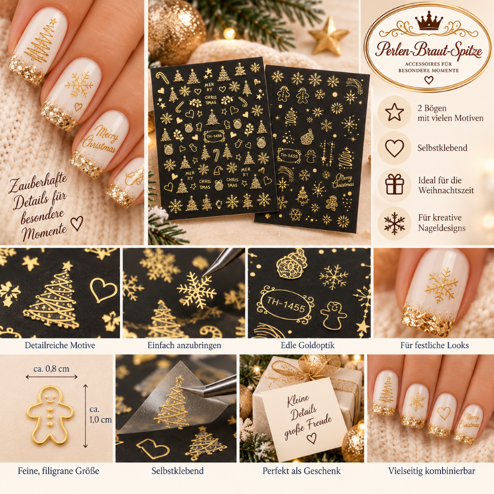 Weihnachts Nail Art in Gold Goldene Weihnachts Nagelsticker für festliche Nail Art
