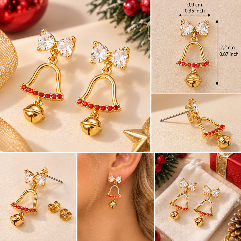 Weihnachts Ohrringe Schleife Glöckchen – Detailansicht weihnachts-ohrringe-gold-schleife-gloeckchen-details