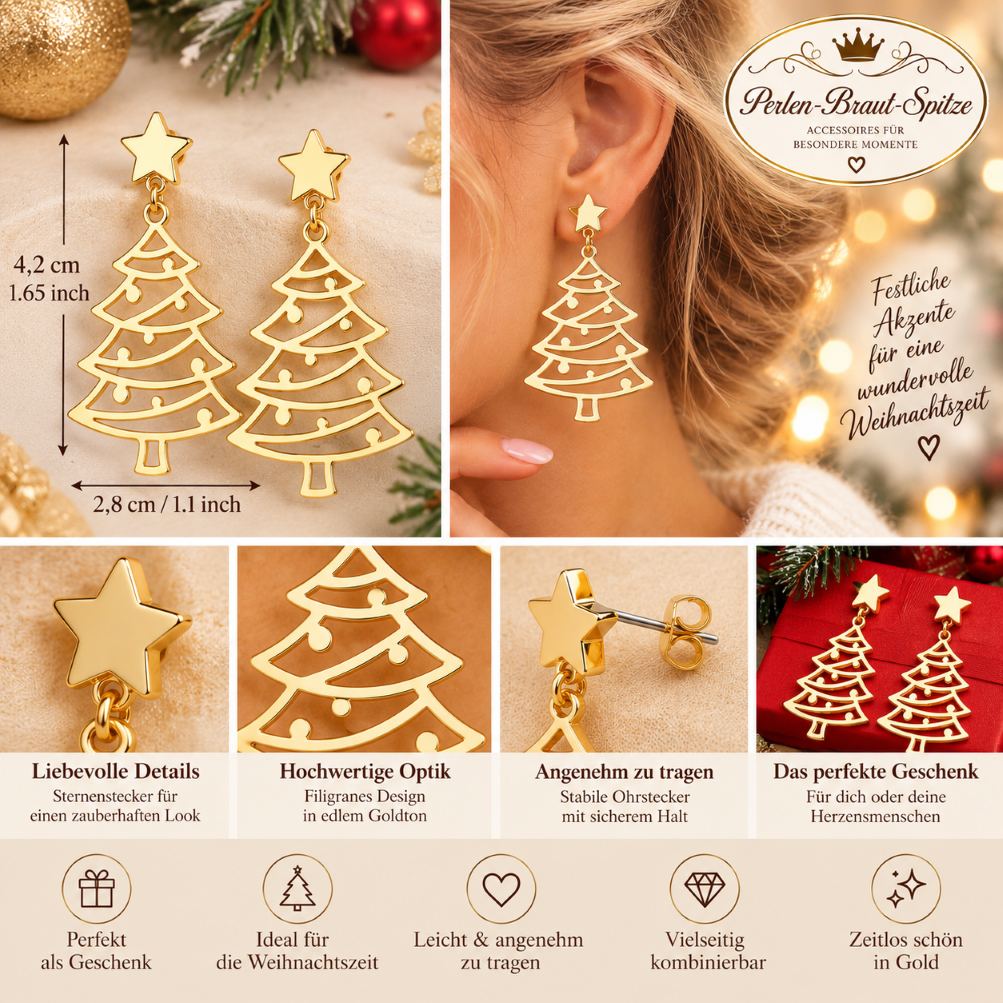 weihnachtsbaum ohrringe gold details #161 Goldene Weihnachtsbaum Ohrringe mit Stern – Details und Maße